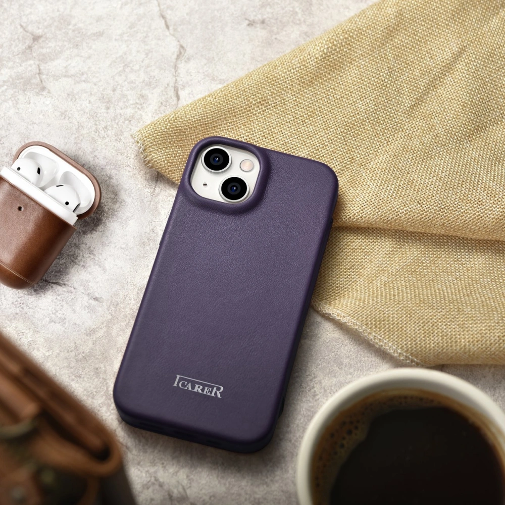 Hurtownia GSM - Case iCarer CE Premium Leder Folio MagSafe Apple iPhone 14 Plus / 15 Plus dunkelviolett - ICR412 - {ean13} - Hurt