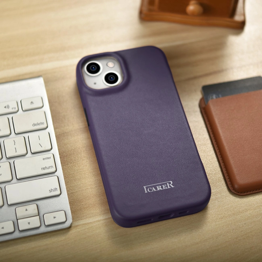Wholesale iCarer CE Premium Leather Folio MagSafe Apple iPhone 14 Plus / 15 Plus dark purple - ICR412 - {ean13} - Hurt