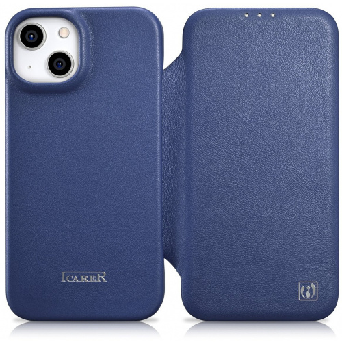 iCarer Distributor - 6975092685784 - ICR414 - iCarer CE Premium Leather Folio MagSafe Apple iPhone 14 Plus / 15 Plus blue - B2B homescreen