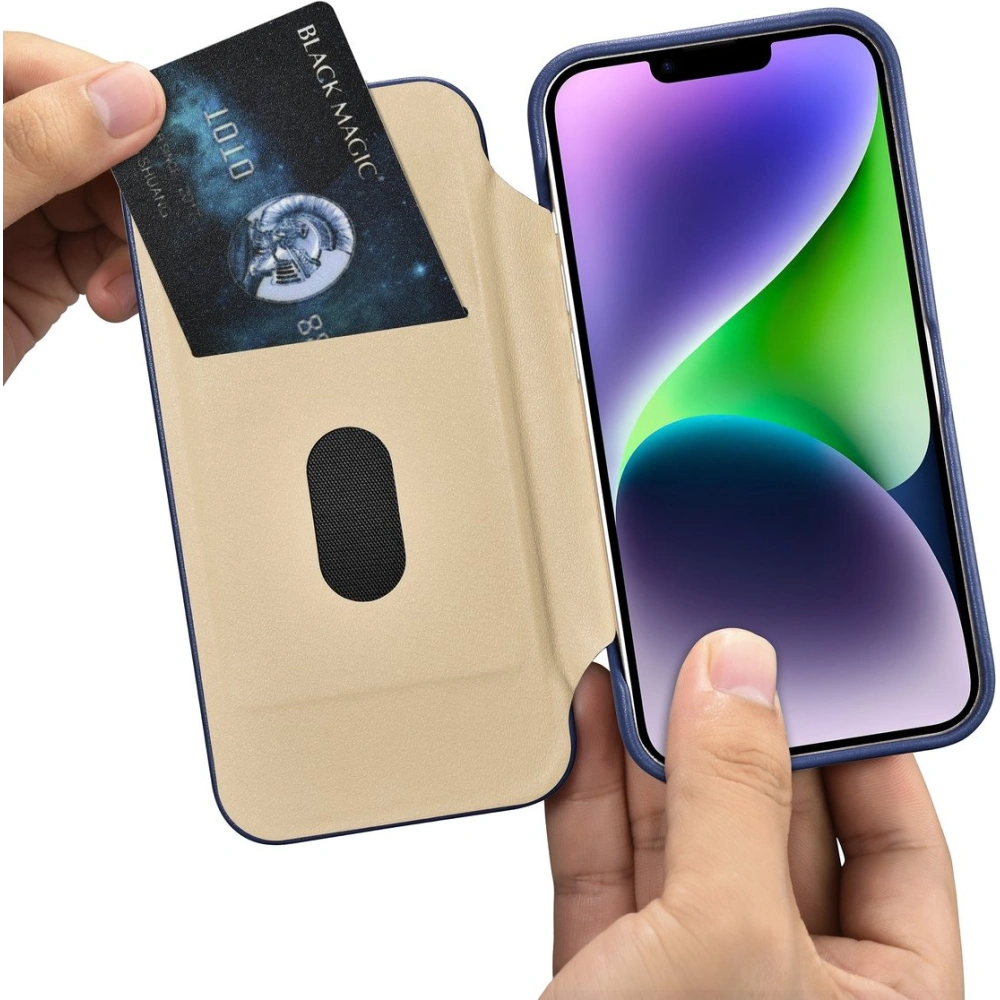 Etui iCarer CE Prémium Bőr Tok MagSafe Apple iPhone 14 Plus / 15 Plus kék