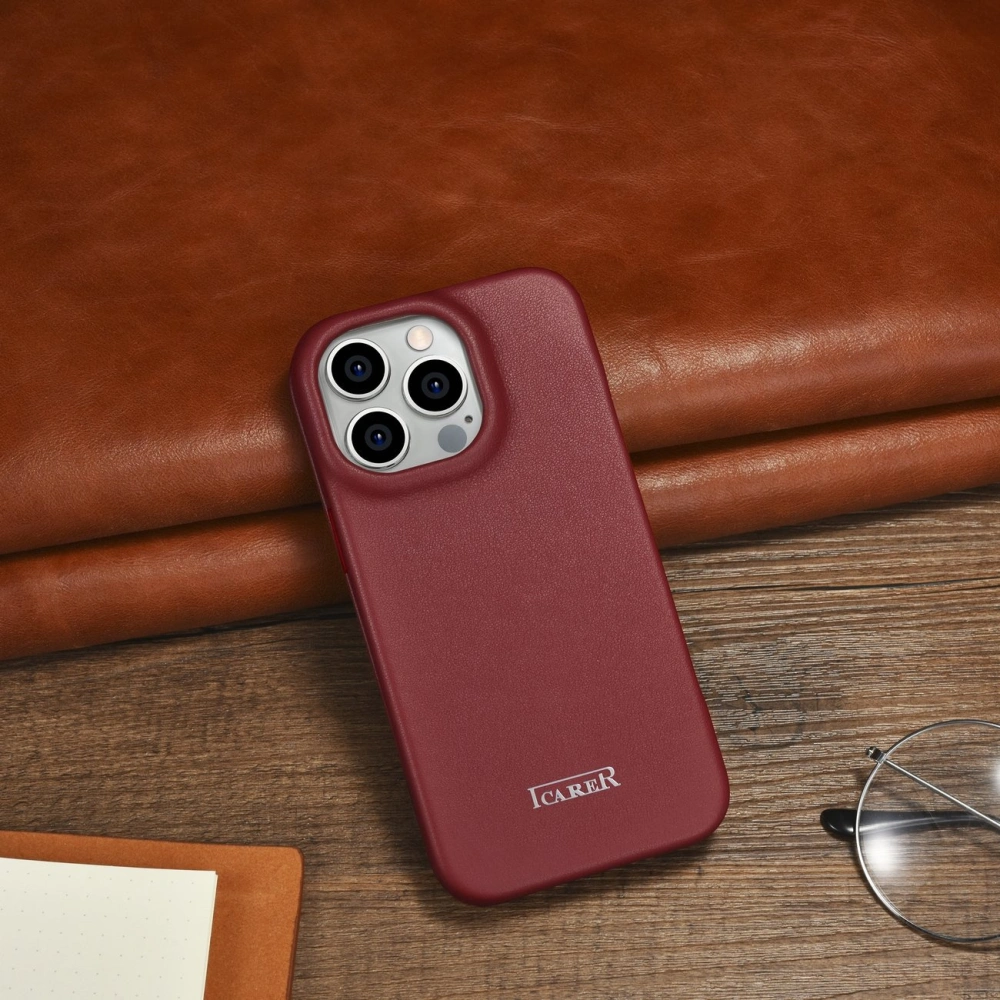 Wholesale iCarer CE Premium Leather Folio MagSafe Apple iPhone 14 Pro Max red - ICR417 - {ean13} - Hurt