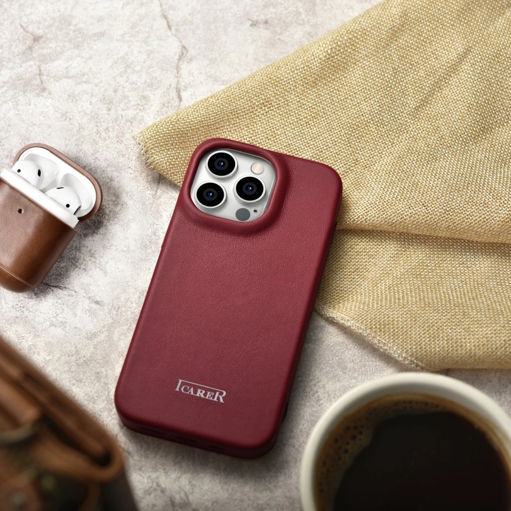 Wholesale iCarer CE Premium Leather Folio MagSafe Apple iPhone 14 Pro Max red - ICR417 - {ean13} - Hurt
