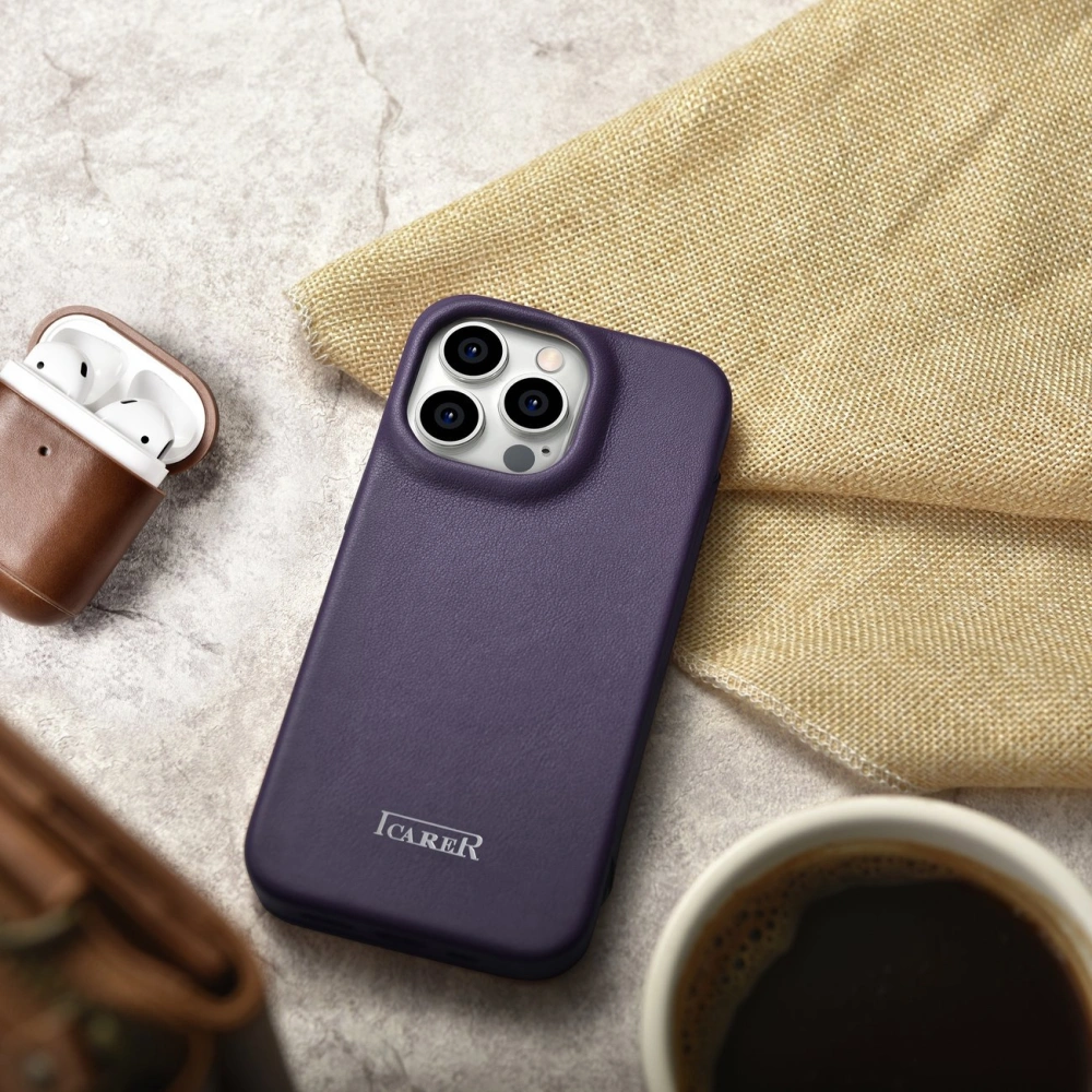 Wholesale iCarer CE Premium Leather Folio MagSafe Apple iPhone 14 Pro Max dark purple - ICR418 - {ean13} - Hurt