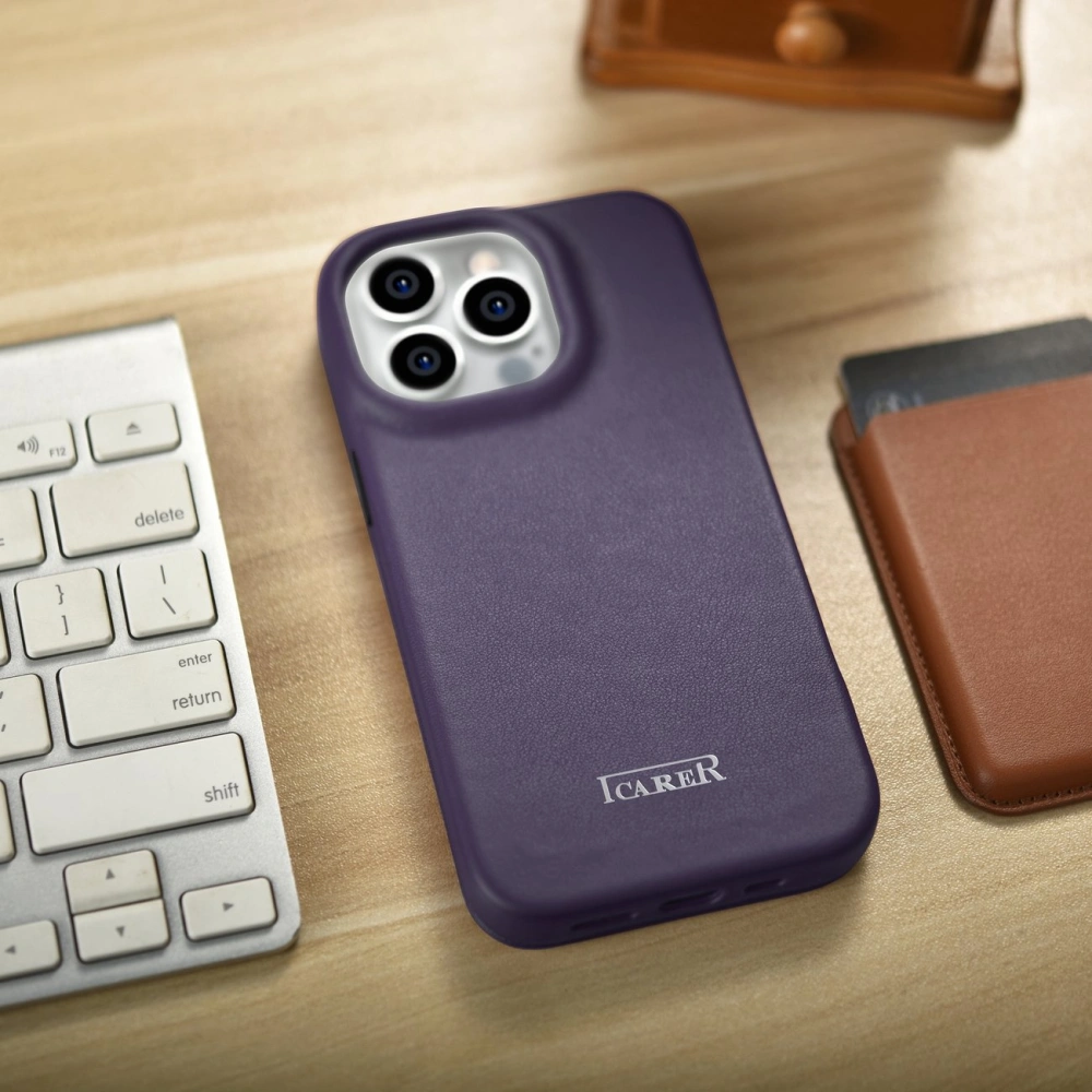 Wholesale iCarer CE Premium Leather Folio MagSafe Apple iPhone 14 Pro Max dark purple - ICR418 - {ean13} - Hurt