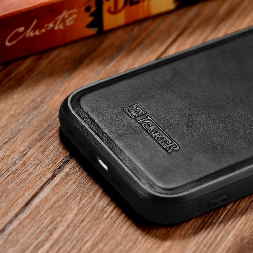 Wholesale iCarer Leather Oil Wax MagSafe Apple iPhone 14 Plus / 15 Plus black - ICR429 - {ean13} - Hurt