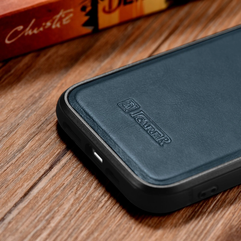 Wholesale iCarer Leather Oil Wax MagSafe Apple iPhone 14 Plus / 15 Plus blue - ICR431 - {ean13} - Hurt