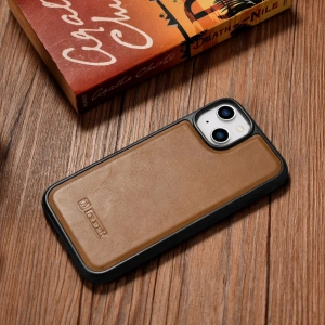 Wholesale iCarer Leather Oil Wax MagSafe Apple iPhone 14 Plus / 15 Plus light brown - ICR432 - {ean13} - Hurt