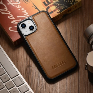 Wholesale iCarer Leather Oil Wax MagSafe Apple iPhone 14 Plus / 15 Plus light brown - ICR432 - {ean13} - Hurt