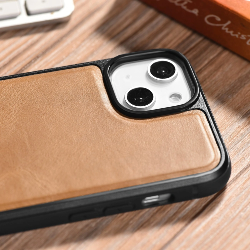 Wholesale iCarer Leather Oil Wax MagSafe Apple iPhone 14 Plus / 15 Plus light brown - ICR432 - {ean13} - Hurt