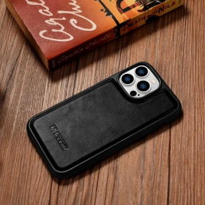 Wholesale iCarer Leather Oil Wax MagSafe Apple iPhone 14 Pro Max black - ICR433 - {ean13} - Hurt