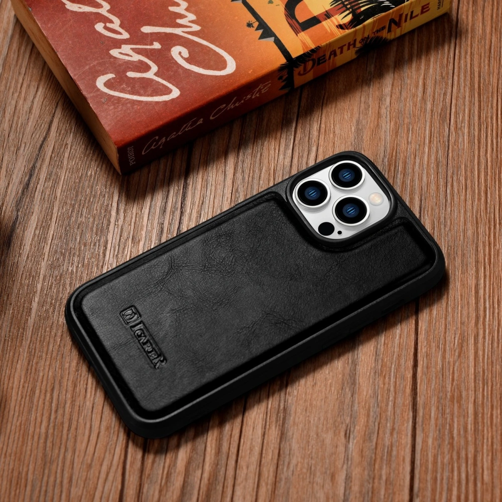 Wholesale iCarer Leather Oil Wax MagSafe Apple iPhone 14 Pro Max black - ICR433 - {ean13} - Hurt