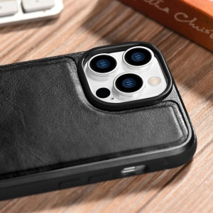 Wholesale iCarer Leather Oil Wax MagSafe Apple iPhone 14 Pro Max black - ICR433 - {ean13} - Hurt