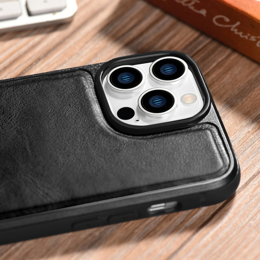 Wholesale iCarer Leather Oil Wax MagSafe Apple iPhone 14 Pro Max black - ICR433 - {ean13} - Hurt