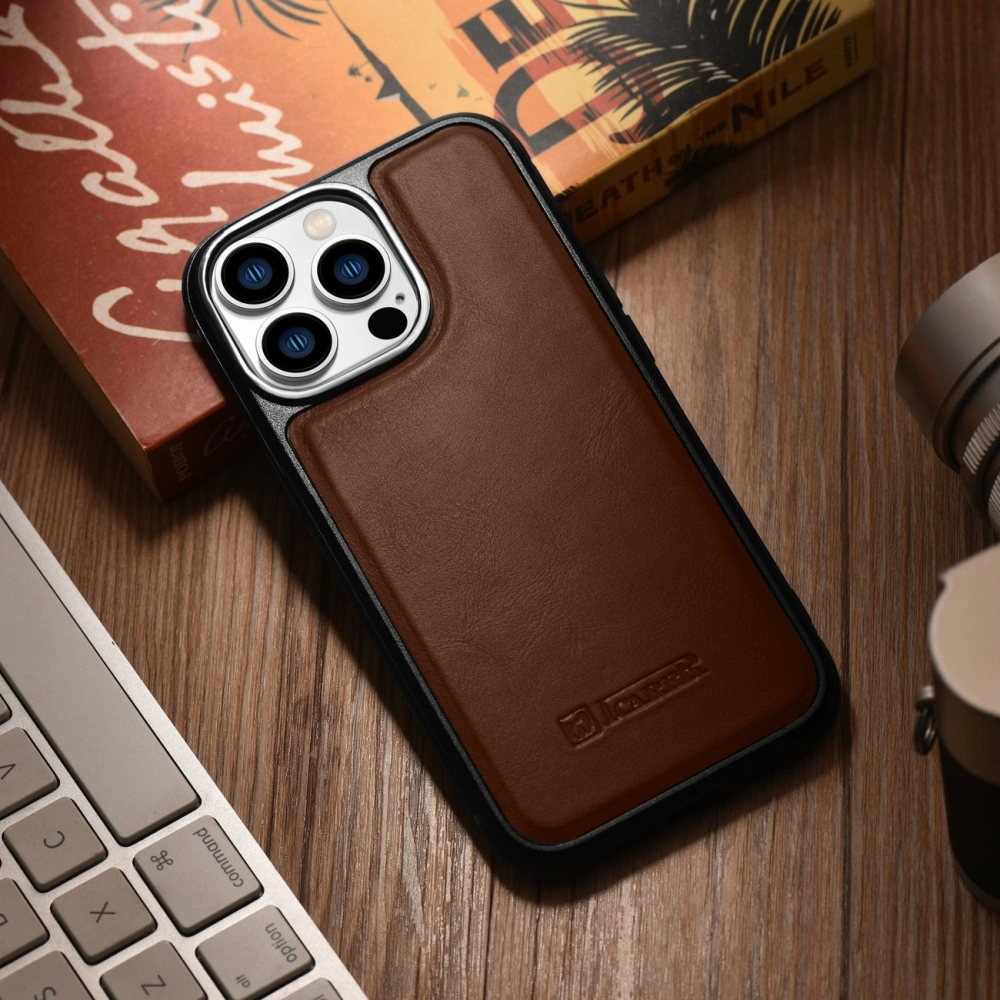 Wholesale iCarer Leather Oil Wax MagSafe Apple iPhone 14 Pro Max brown - ICR434 - {ean13} - Hurt