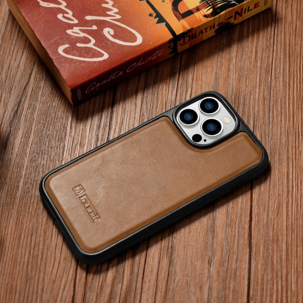 Hurtownia GSM - Etui iCarer Leather Oil Wax MagSafe Apple iPhone 14 Pro Max maro deschis - ICR436 - {ean13} - Hurt