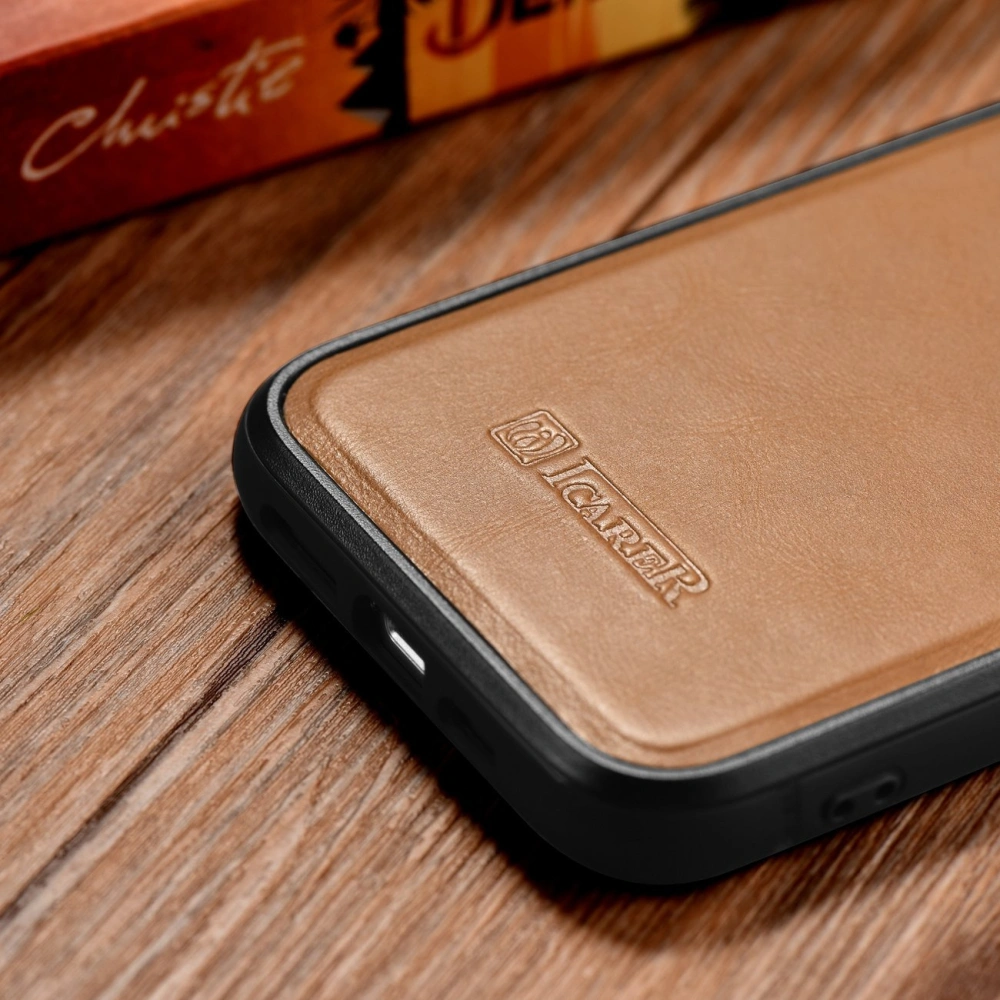 Hurtownia GSM - Etui iCarer Leather Oil Wax MagSafe Apple iPhone 14 Pro Max maro deschis - ICR436 - {ean13} - Hurt