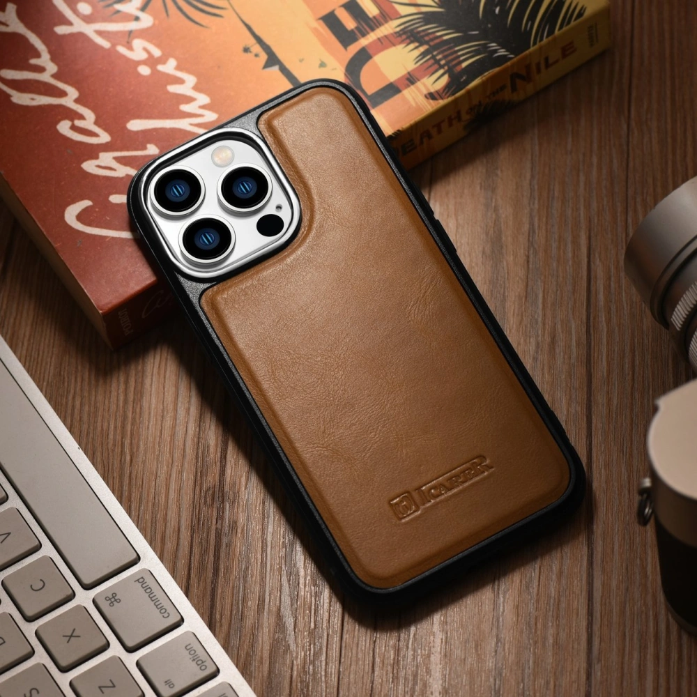 Hurtownia GSM - Etui iCarer Leather Oil Wax MagSafe Apple iPhone 14 Pro Max maro deschis - ICR436 - {ean13} - Hurt
