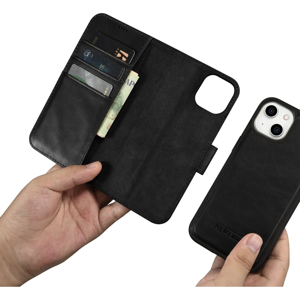 Hurtownia GSM - Etui iCarer Oil Wax Wallet Anti-RFID 2in1 Apple iPhone 14 czarny - ICR437 - {ean13} - Hurt