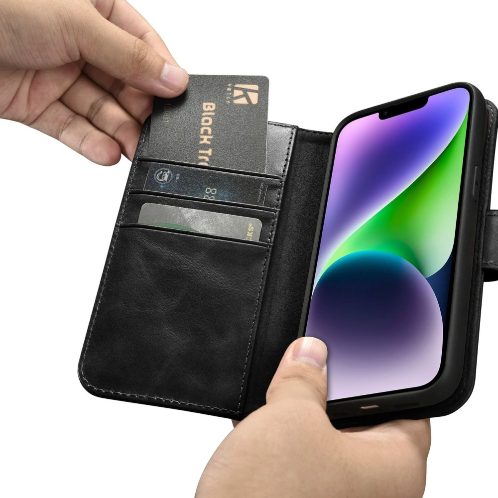 Hurtownia GSM - Etui iCarer Oil Wax Wallet Anti-RFID 2in1 Apple iPhone 14 czarny - ICR437 - {ean13} - Hurt