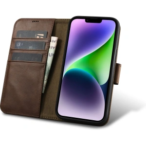 Wholesale iCarer Oil Wax Wallet Anti-RFID 2in1 Apple iPhone 14 brown - ICR438 - {ean13} - Hurt