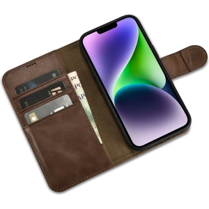 Wholesale iCarer Oil Wax Wallet Anti-RFID 2in1 Apple iPhone 14 brown - ICR438 - {ean13} - Hurt