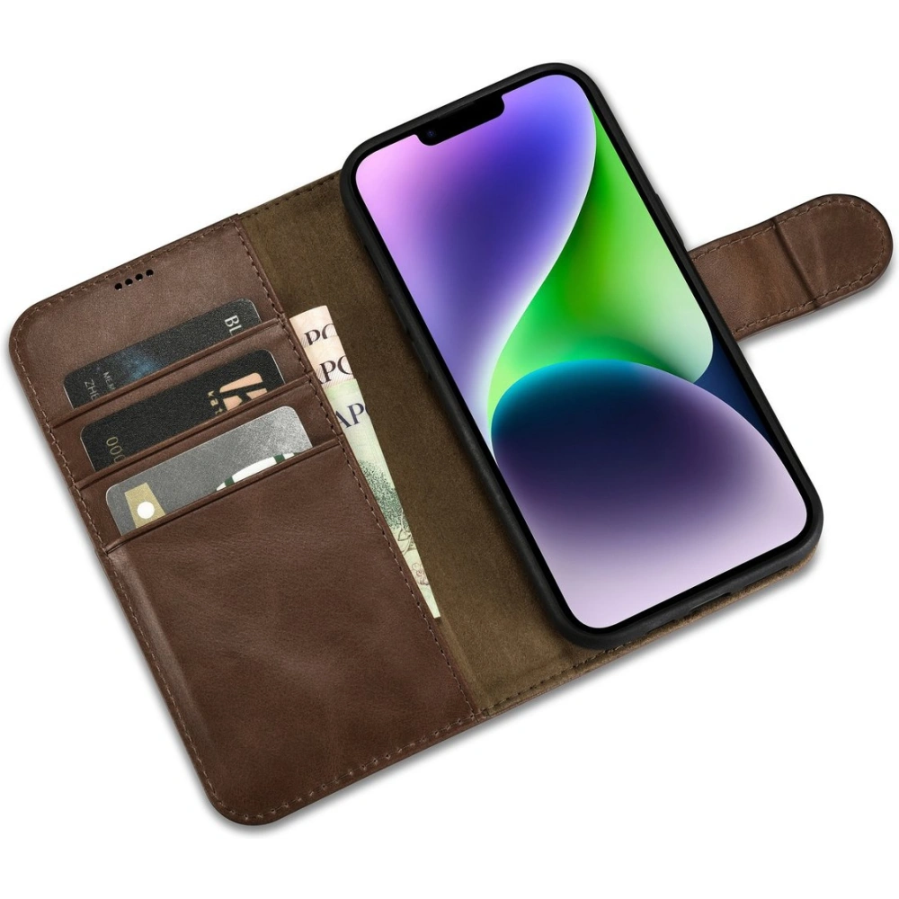 Wholesale iCarer Oil Wax Wallet Anti-RFID 2in1 Apple iPhone 14 brown - ICR438 - {ean13} - Hurt