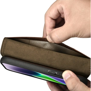 Wholesale iCarer Oil Wax Wallet Anti-RFID 2in1 Apple iPhone 14 brown - ICR438 - {ean13} - Hurt
