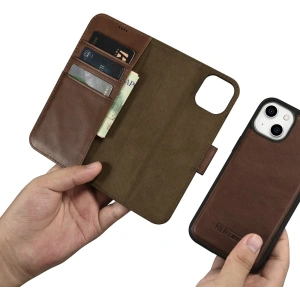 Wholesale iCarer Oil Wax Wallet Anti-RFID 2in1 Apple iPhone 14 brown - ICR438 - {ean13} - Hurt