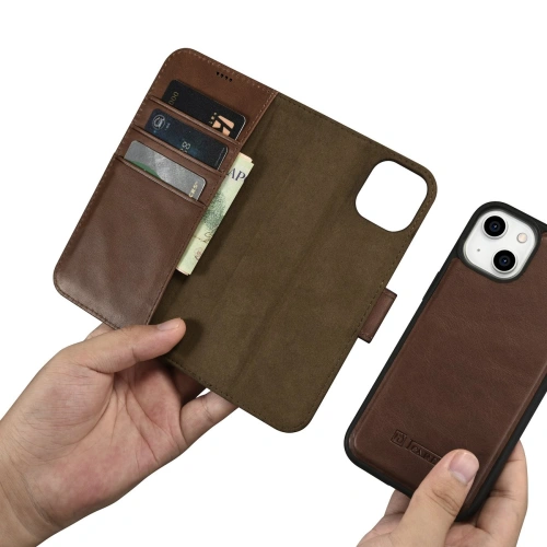 Etui iCarer Oil Wax Wallet Anti-RFID 2in1 Apple iPhone 14 brązowy