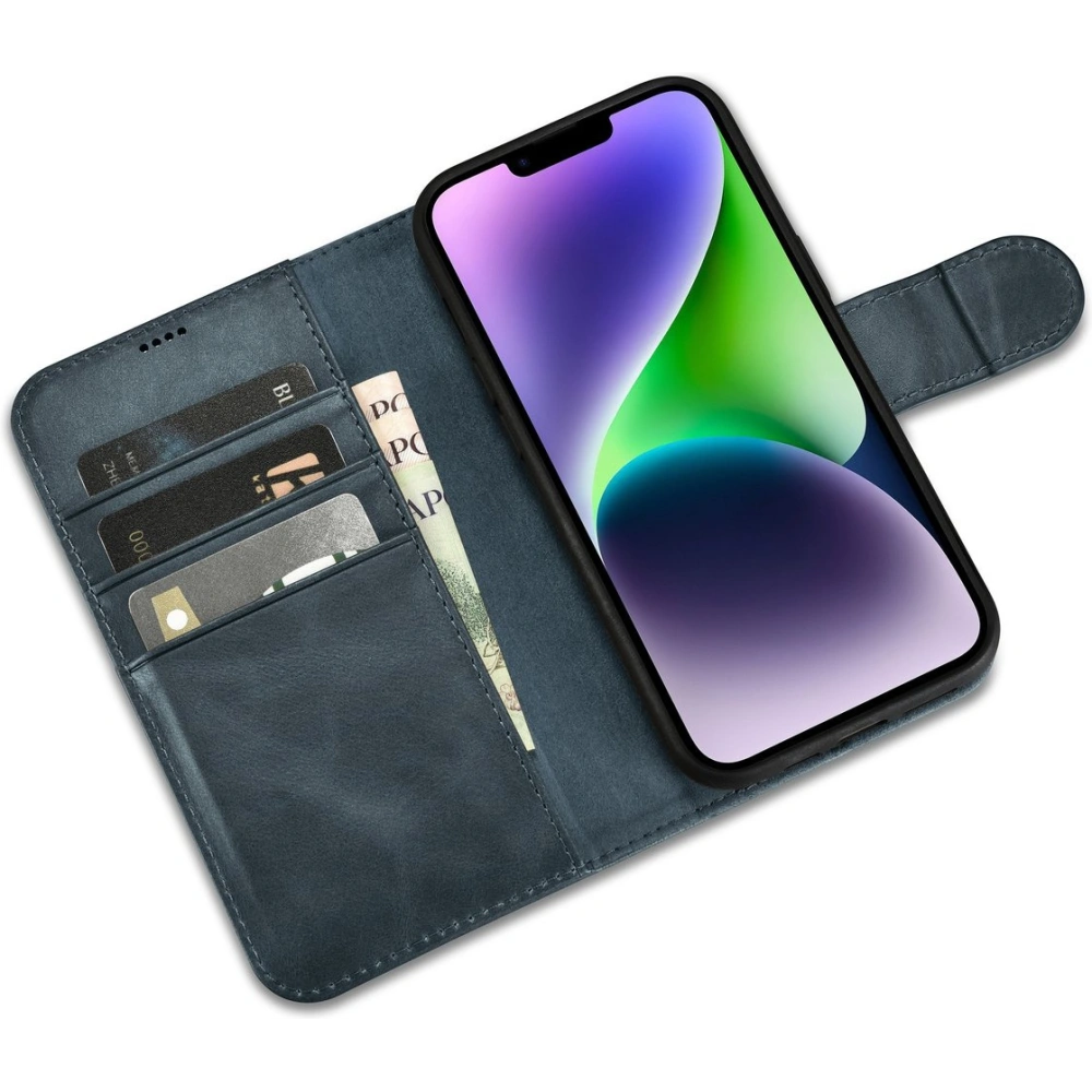 Hurtownia GSM - Etui iCarer Oil Wax Wallet Anti-RFID 2in1 Apple iPhone 14 modrý - ICR439 - {ean13} - Hurt
