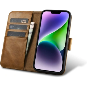 Wholesale iCarer Oil Wax Wallet Anti-RFID 2in1 Apple iPhone 14 light brown - ICR440 - {ean13} - Hurt