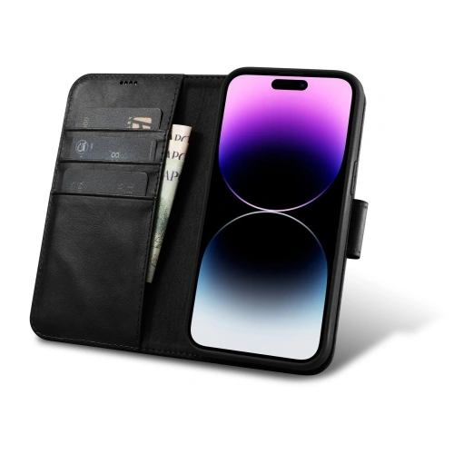 Etui iCarer Oil Wax Wallet Anti-RFID 2in1 Apple iPhone 14 Pro czarny