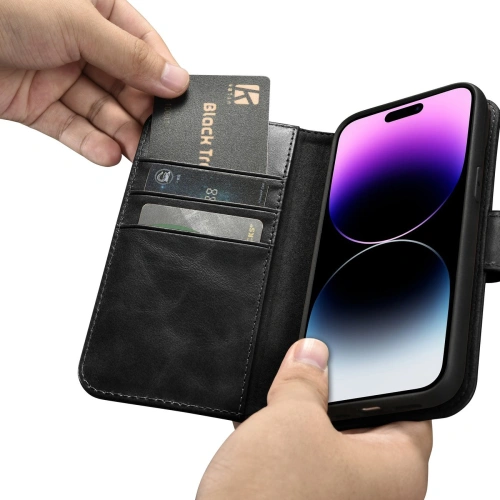 Etui iCarer Oil Wax Wallet Anti-RFID 2in1 Apple iPhone 14 Pro czarny