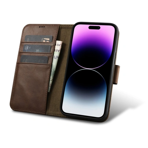 Etui iCarer Oil Wax Wallet Anti-RFID 2in1 Apple iPhone 14 Pro brązowy