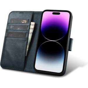 Wholesale iCarer Oil Wax Wallet Anti-RFID 2in1 Apple iPhone 14 Pro blue - ICR443 - {ean13} - Hurt