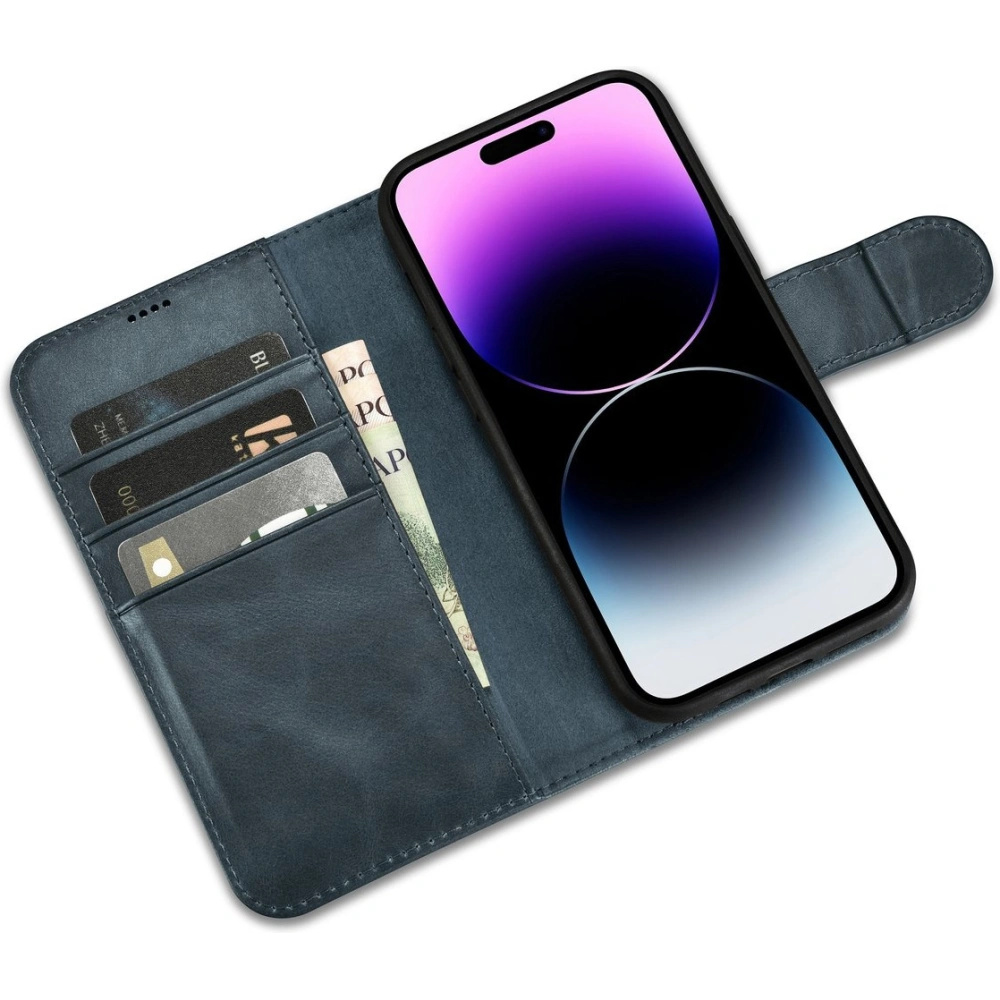 Wholesale iCarer Oil Wax Wallet Anti-RFID 2in1 Apple iPhone 14 Pro blue - ICR443 - {ean13} - Hurt