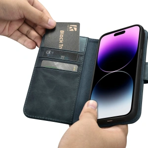 Wholesale iCarer Oil Wax Wallet Anti-RFID 2in1 Apple iPhone 14 Pro blue - ICR443 - {ean13} - Hurt