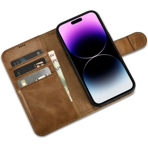 Hurtownia GSM - Etui iCarer Oil Wax Wallet Anti-RFID 2in1 Apple iPhone 14 Pro jasnobrązowy - ICR444 - {ean13} - Hurt