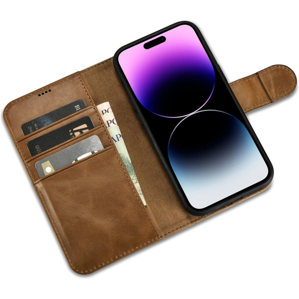 Hurtownia GSM - Case iCarer Öl Wachs Wallet Anti-RFID 2in1 Apple iPhone 14 Pro hellbraun - ICR444 - {ean13} - Hurt