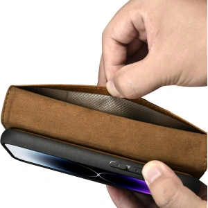 Wholesale iCarer Oil Wax Wallet Anti-RFID 2in1 Apple iPhone 14 Pro light brown - ICR444 - {ean13} - Hurt