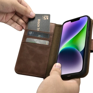 Wholesale iCarer Oil Wax Wallet Anti-RFID 2in1 Apple iPhone 14 Plus / 15 Plus brown - ICR446 - {ean13} - Hurt