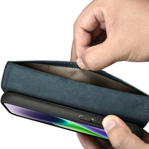 Hurtownia GSM - Etui iCarer Oil Wax Wallet Anti-RFID 2in1 Apple iPhone 14 Plus / 15 Plus niebieski - ICR447 - {ean13} - Hurt