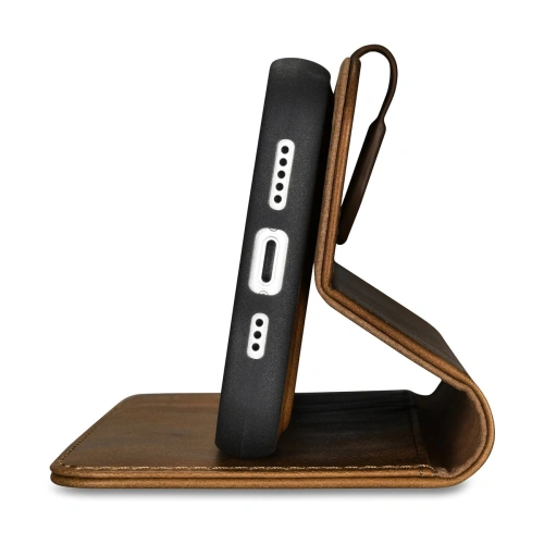 Etui iCarer Oil Wax Wallet Anti-RFID 2in1 Apple iPhone 14 Plus / 15 Plus jasnobrązowy