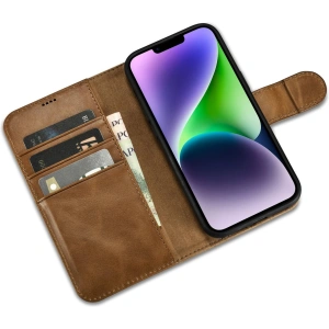 Wholesale iCarer Oil Wax Wallet Anti-RFID 2in1 Apple iPhone 14 Plus / 15 Plus light brown - ICR448 - {ean13} - Hurt