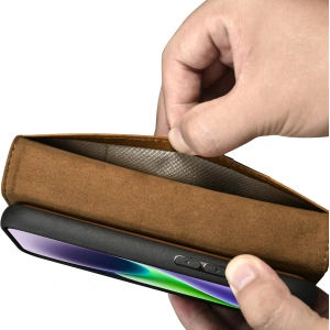 Wholesale iCarer Oil Wax Wallet Anti-RFID 2in1 Apple iPhone 14 Plus / 15 Plus light brown - ICR448 - {ean13} - Hurt
