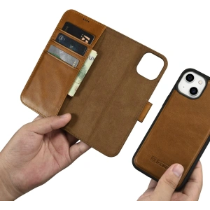 Wholesale iCarer Oil Wax Wallet Anti-RFID 2in1 Apple iPhone 14 Plus / 15 Plus light brown - ICR448 - {ean13} - Hurt