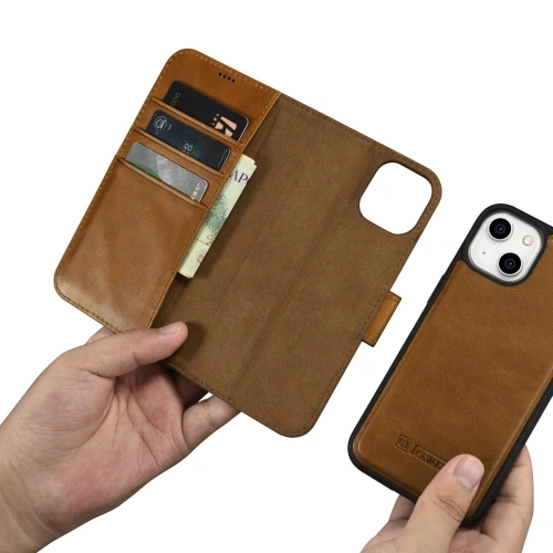 Etui iCarer Oil Wax Wallet Anti-RFID 2in1 Apple iPhone 14 Plus / 15 Plus jasnobrązowy