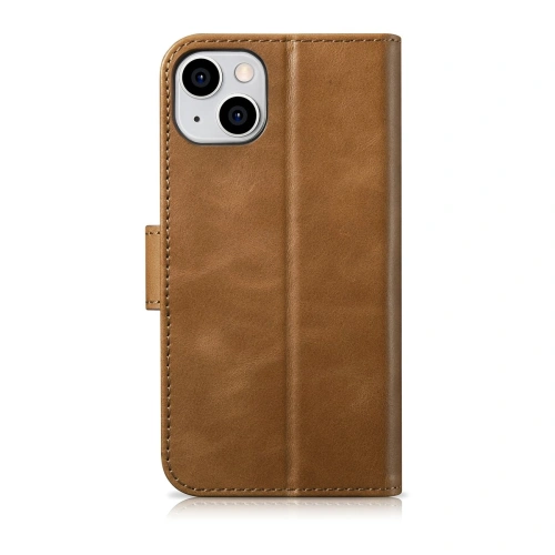 Etui iCarer Oil Wax Wallet Anti-RFID 2in1 Apple iPhone 14 Plus / 15 Plus jasnobrązowy