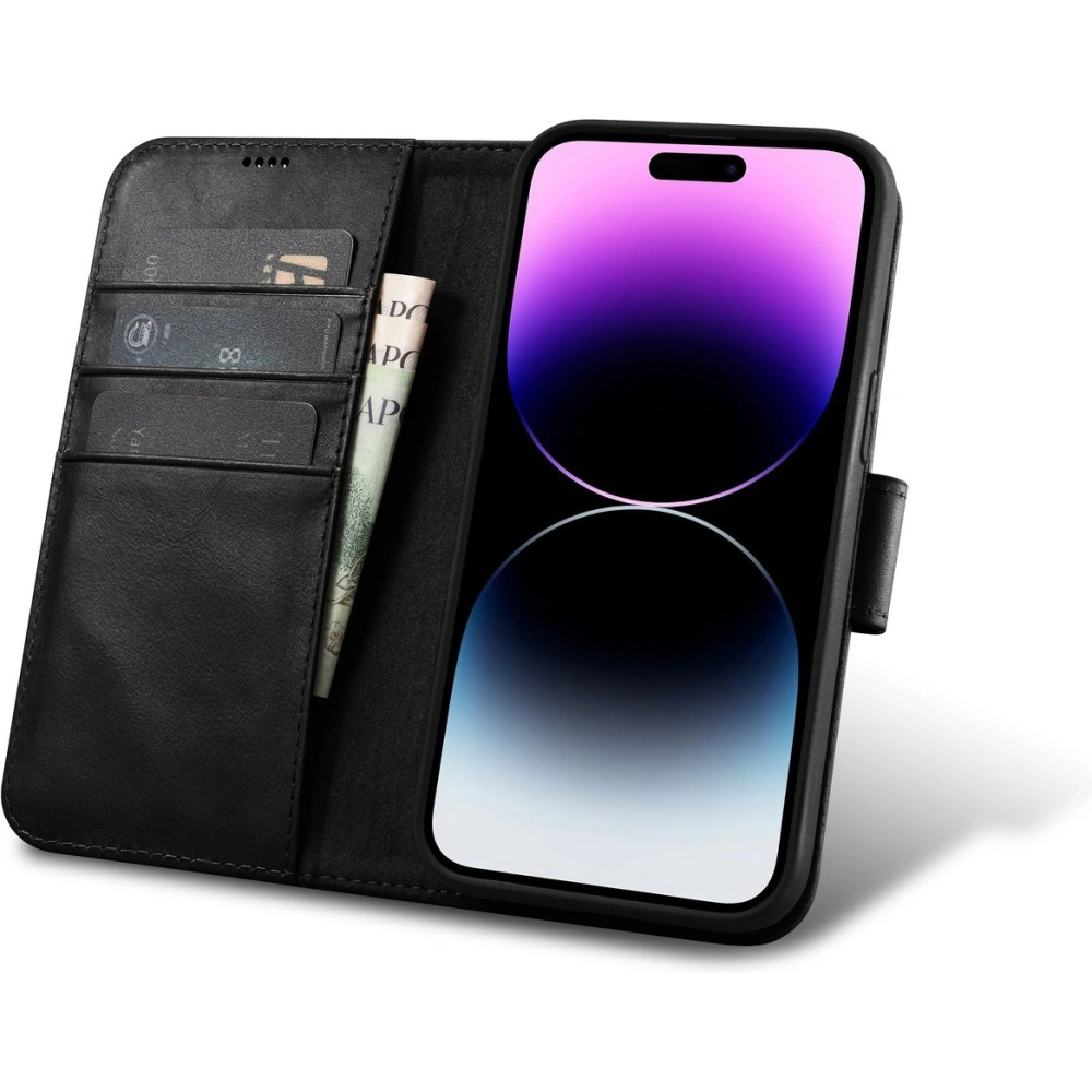 Hurtownia GSM - Etui iCarer Oil Wax Wallet Anti-RFID 2in1 Apple iPhone 14 Pro Max negru - ICR449 - {ean13} - Hurt