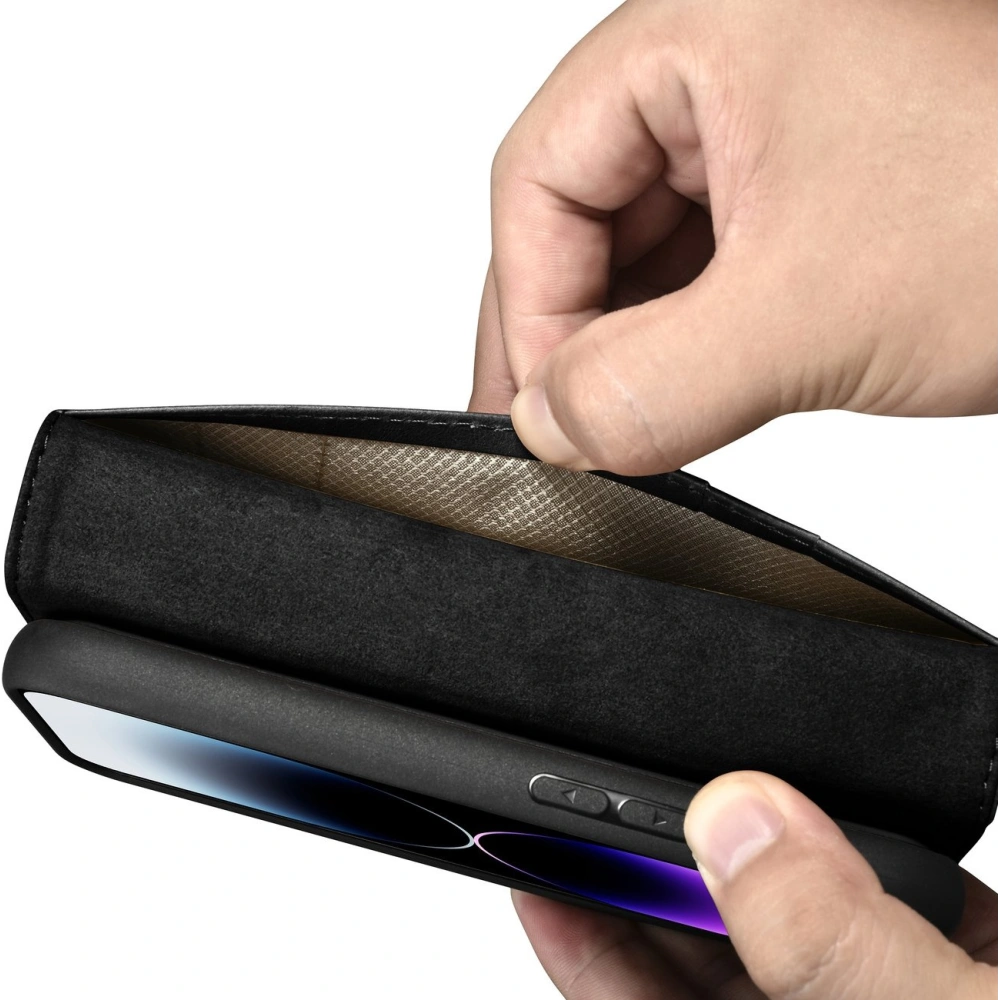 Hurtownia GSM - Etui iCarer Oil Wax Wallet Anti-RFID 2in1 Apple iPhone 14 Pro Max negru - ICR449 - {ean13} - Hurt